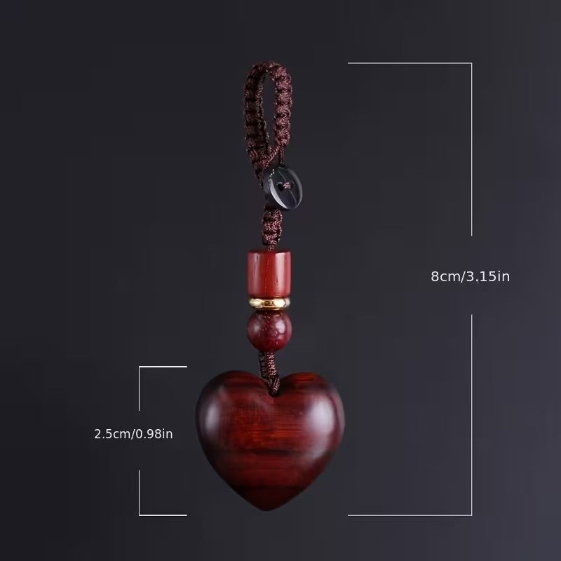 Carved Wooden Wood Love Heart Charm + Metal Clip Keyring Keychain Gift UK