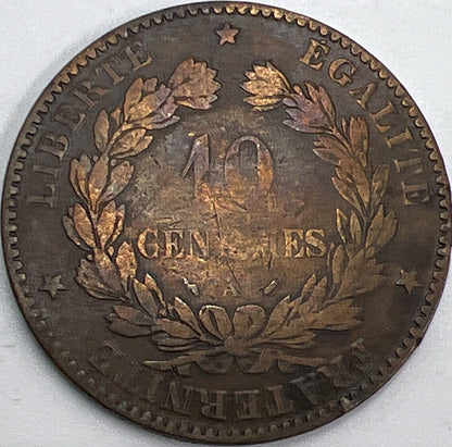 1896 France 10 Centimes | French Copper Coin | Fair Grade | a513