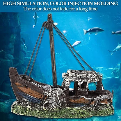 Aquarium Fish Tank Shipwreck Sculpture Figurine For Freshwater & Saltwater Tanks