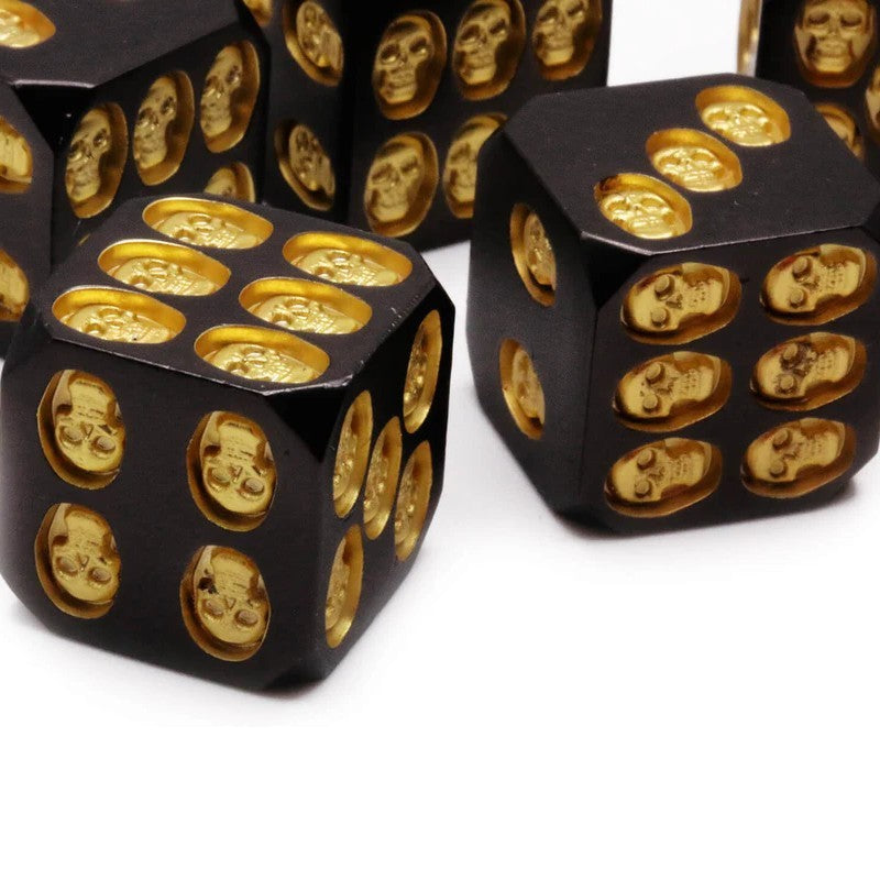 x5 Gold Skull Resin Dice 6 Sided Dungeons & Dragons RPG Role Playing Board Game