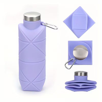 Grey Collapsible Silicone Water Bottle Portable Foldable Outdoor Camping Sports