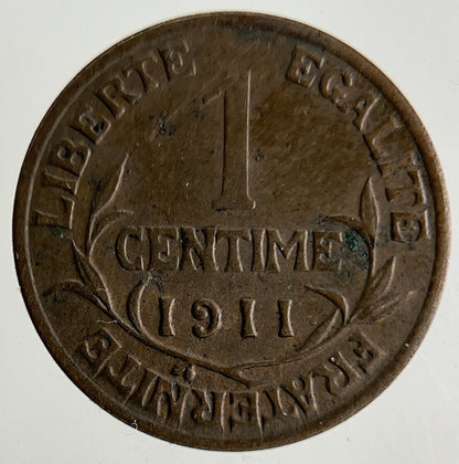 1911 France 1 Un Centime Coin | Very High Grade