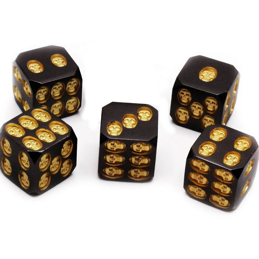 x5 Gold Skull Resin Dice 6 Sided Dungeons & Dragons RPG Role Playing Board Game