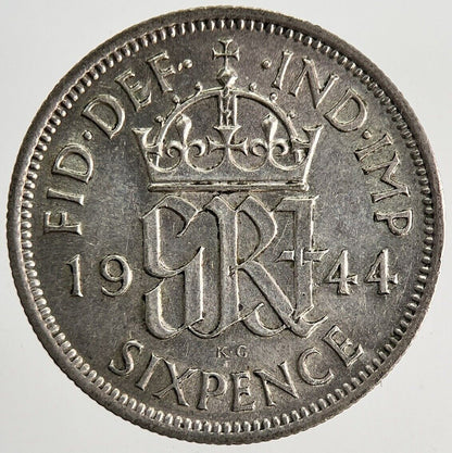 1944 George VI British Sixpence Silver Coin | Very High Grade | a9765