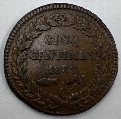 1837 France Cinq 5 Centimes Coin | Collectable Grade