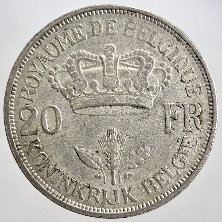 1934 Belgium 20 Franc Silver Coin | Fine Collectable Grade