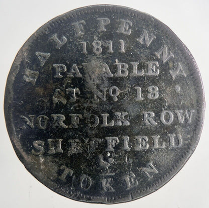 1811 Norfolk Row Sheffield Half-Penny Token Coin | Collectable Grade | a6824