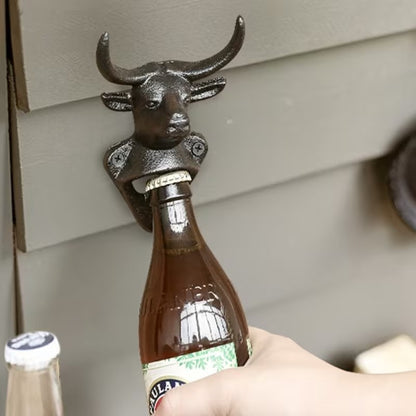 Cast Iron Heavy Duty Metal Bull Head Wall Mounted Drink Bottle Opener