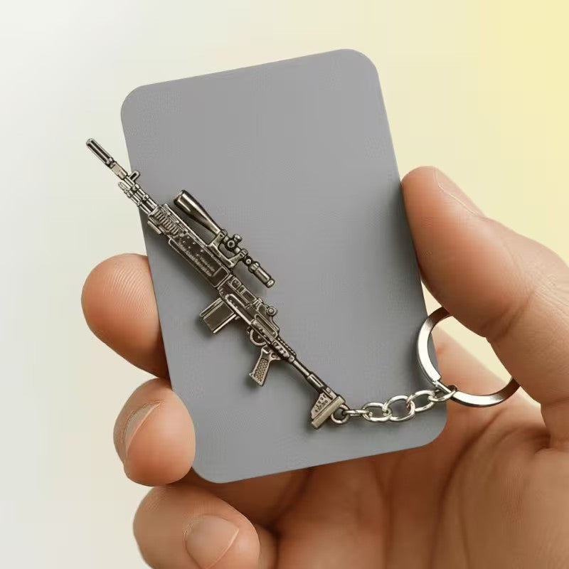 Mini Metal US Scoped Assault Rifle Gun Shaped Keyring Premium Keychain Gift UK