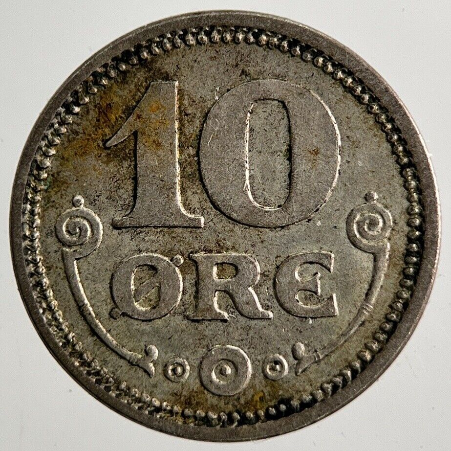 1919 Denmark 10 Ore Silver Coin | Very High Grade | a9536