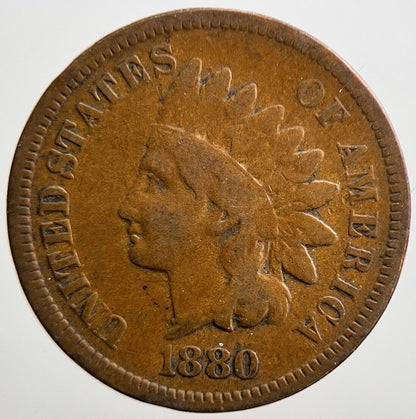 1880 US USA Indian Head One 1 Cent Copper Coin | Collectable Grade | a2763