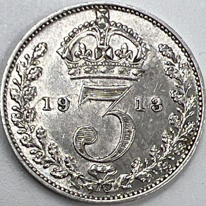 1913 Threepence | British Silver Coin | King George V | Very High Grade a314