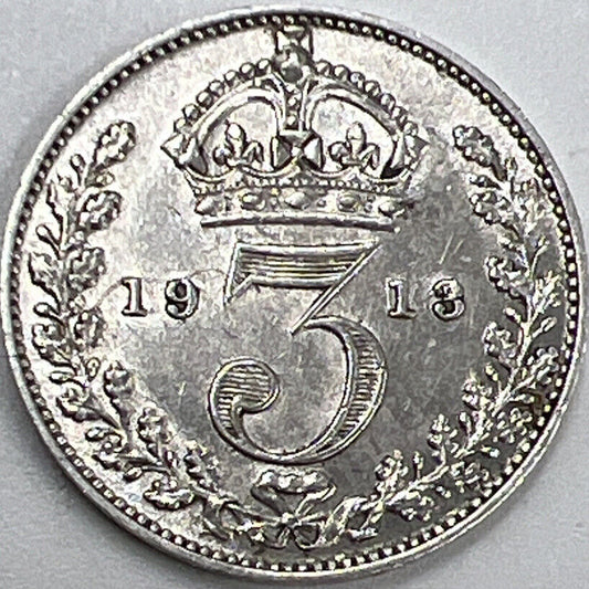 1913 Threepence | British Silver Coin | King George V | Very High Grade a314