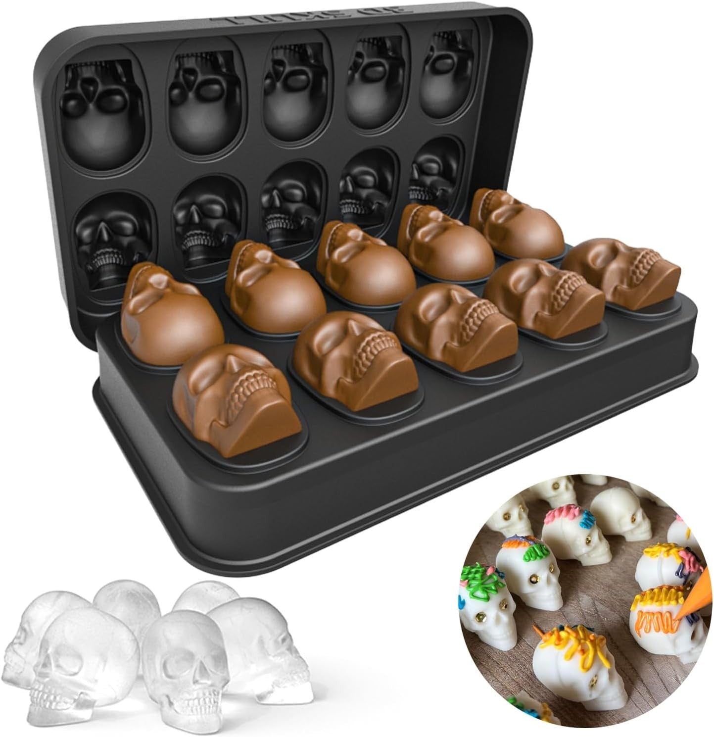 3D Skull Ice Cube Tray with Silicone Ice Cube Moulds 10 Skulls Party Cocktails