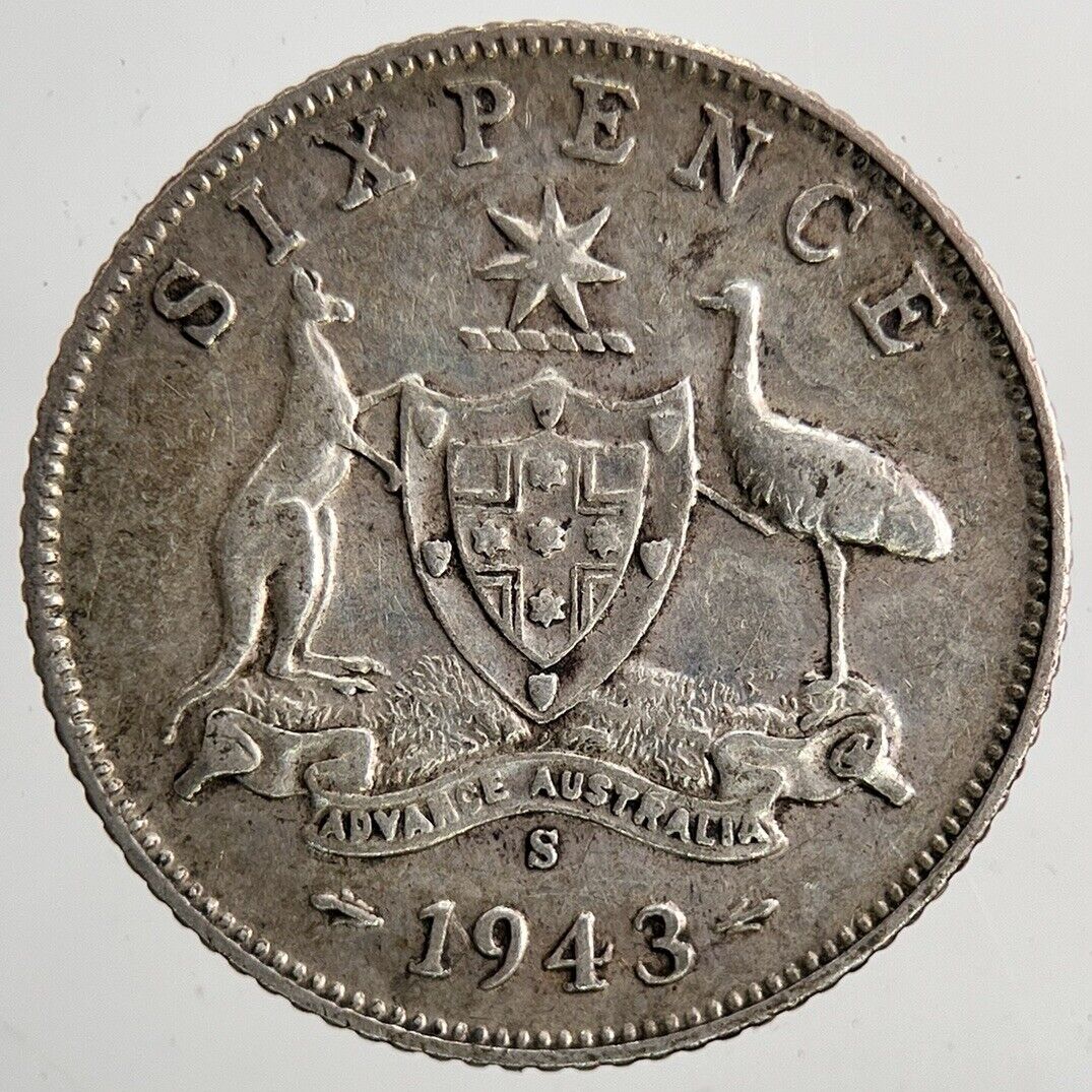 1943-S Australia Sixpence Silver Coin | Fine Collectable Grade | a6442