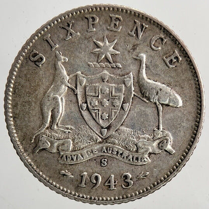 1943-S Australia Sixpence Silver Coin | Fine Collectable Grade | a6442