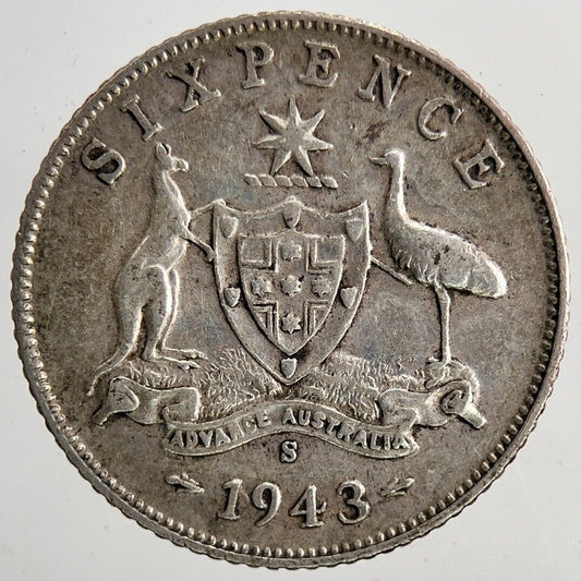 1943-S Australia Sixpence Silver Coin | Fine Collectable Grade | a6442