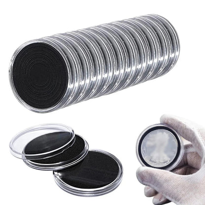 10 x Coin Storage Protective Clear 30mm Capsule + Black Adjustable Foam Insert