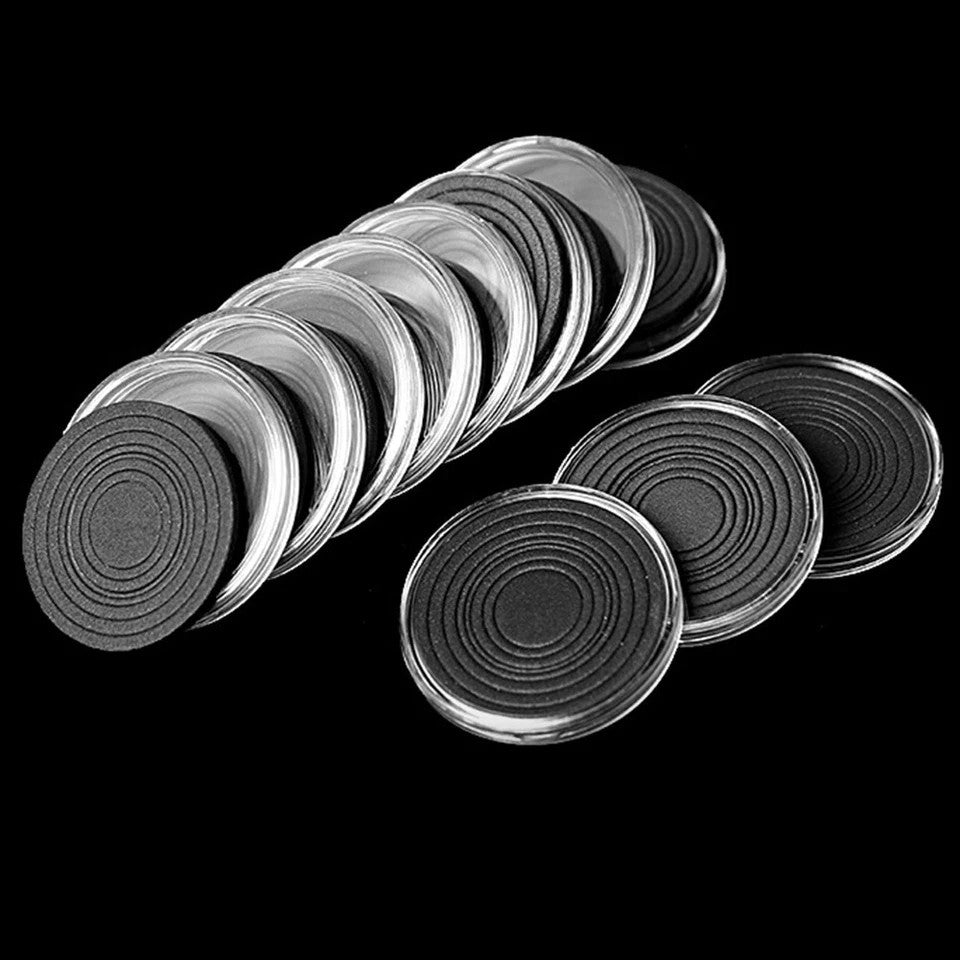 10 x Coin Storage Protective Clear 30mm Capsule + Black Adjustable Foam Insert