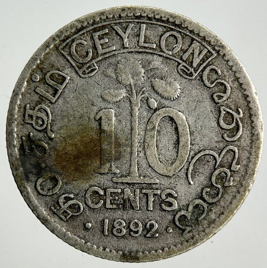 1892 Ceylon 10 Cents Silver Coin | Fine Collectable Grade