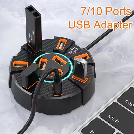 High - Speed 7/10 - Port USB 2.0 Hub Charger Laptop Mouse iPhone Samsung Printer