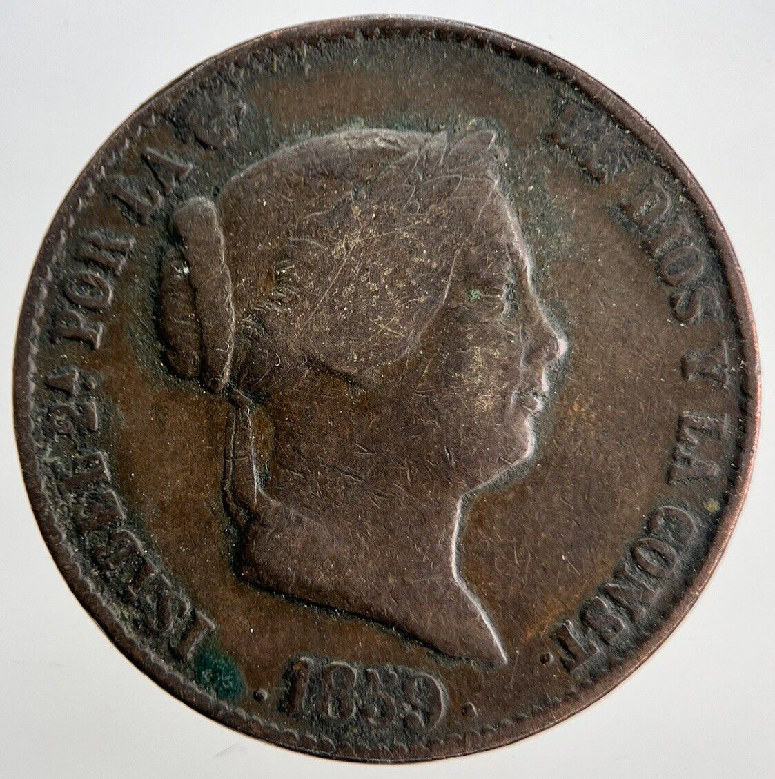 1859 Spain 25 Cent Centimos Coin | Fine Collectable Grade | a1823