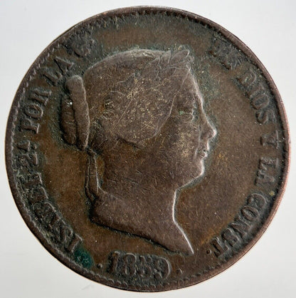 1859 Spain 25 Cent Centimos Coin | Fine Collectable Grade | a1823