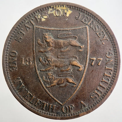 1877 Jersey 1/12th One-Twelfth-Of-A-Shilling Coin | Collectable Grade | a7476