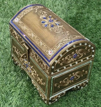 Handmade Thai Antique Vintage Wooden Jewellery Box Coin Treasure Chest Storage