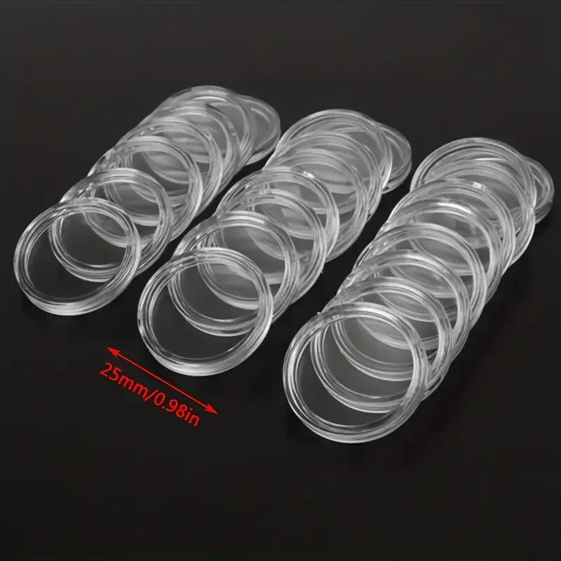 10 x 25mm Coin Cases Protective Capsules Holder Plastic Clear Round Storage Box