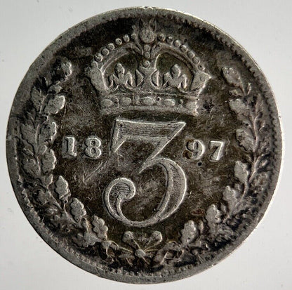 1897 Veiled Head Victoria Threepence Silver Coin | Collectable Grade | a4017