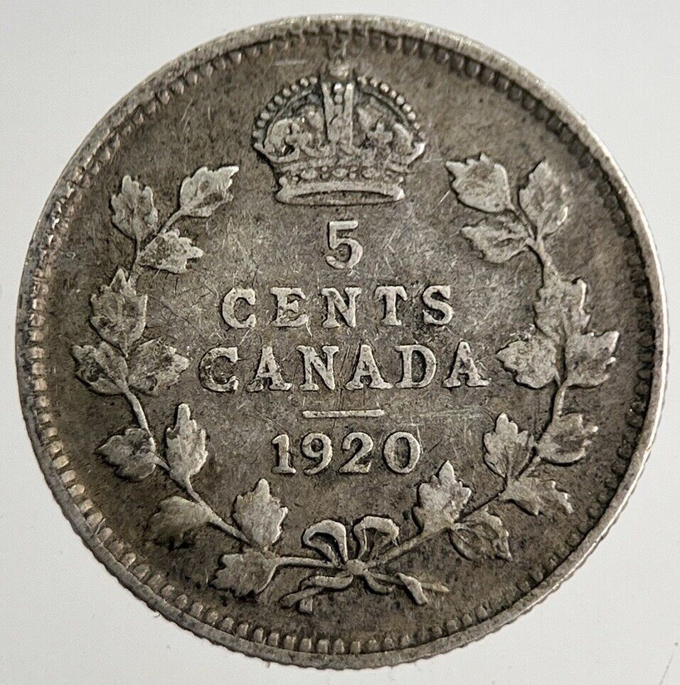 1920 Canada 5 Cents Silver Coin | Fine Collectable Grade | a8322