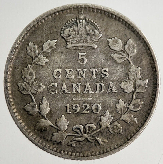 1920 Canada 5 Cents Silver Coin | Fine Collectable Grade | a8322
