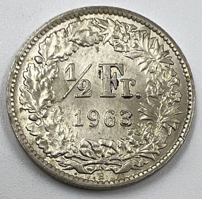 1963 - B Swiss 1/2 Half Franc Silver Coin | Very Fine Grade