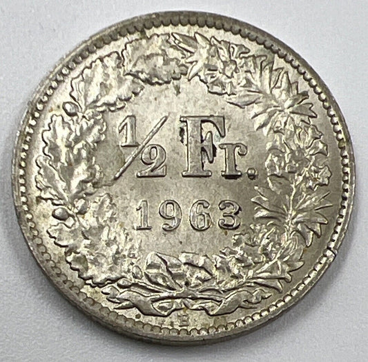 1963 - B Swiss 1/2 Half Franc Silver Coin | Very Fine Grade
