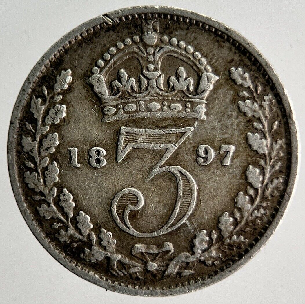 1897 Veiled Head Victoria Threepence Silver Coin | Collectable Grade | a4014