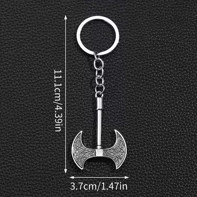 Metal Viking Double Headed Axe Shaped Keyring Premium Keychain Gift UK