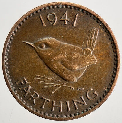 1941 George VI Wren Farthing Coin | Very High Grade | a9629