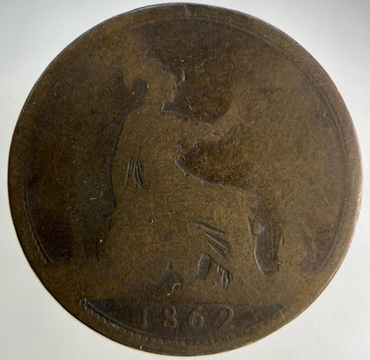 1862 Victoria One Penny Coin | Fair Grade