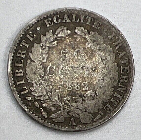 1882-A 50 Centimes | French Silver Coin | Fair Grade