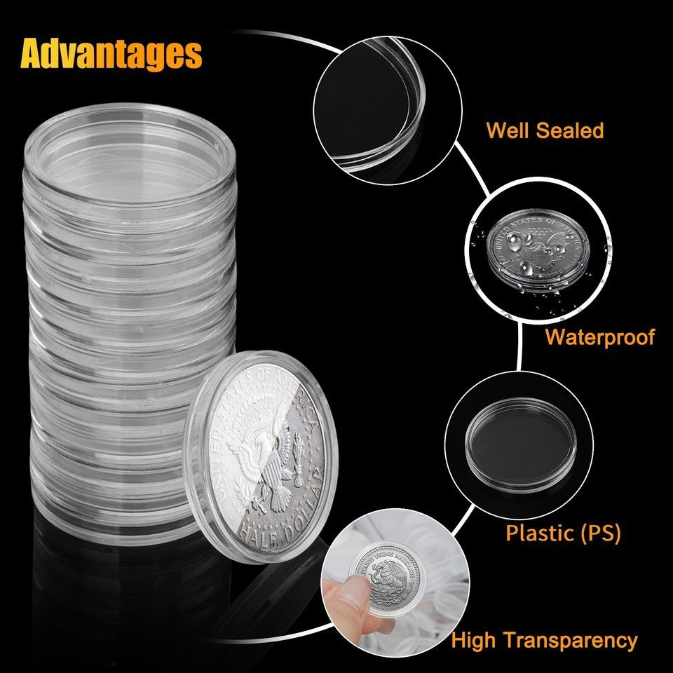 10 x 25mm Coin Cases Protective Capsules Holder Plastic Clear Round Storage Box