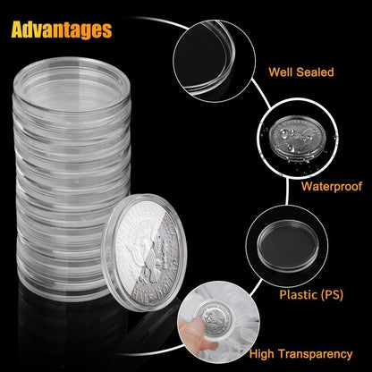 10 x 25mm Coin Cases Protective Capsules Holder Plastic Clear Round Storage Box