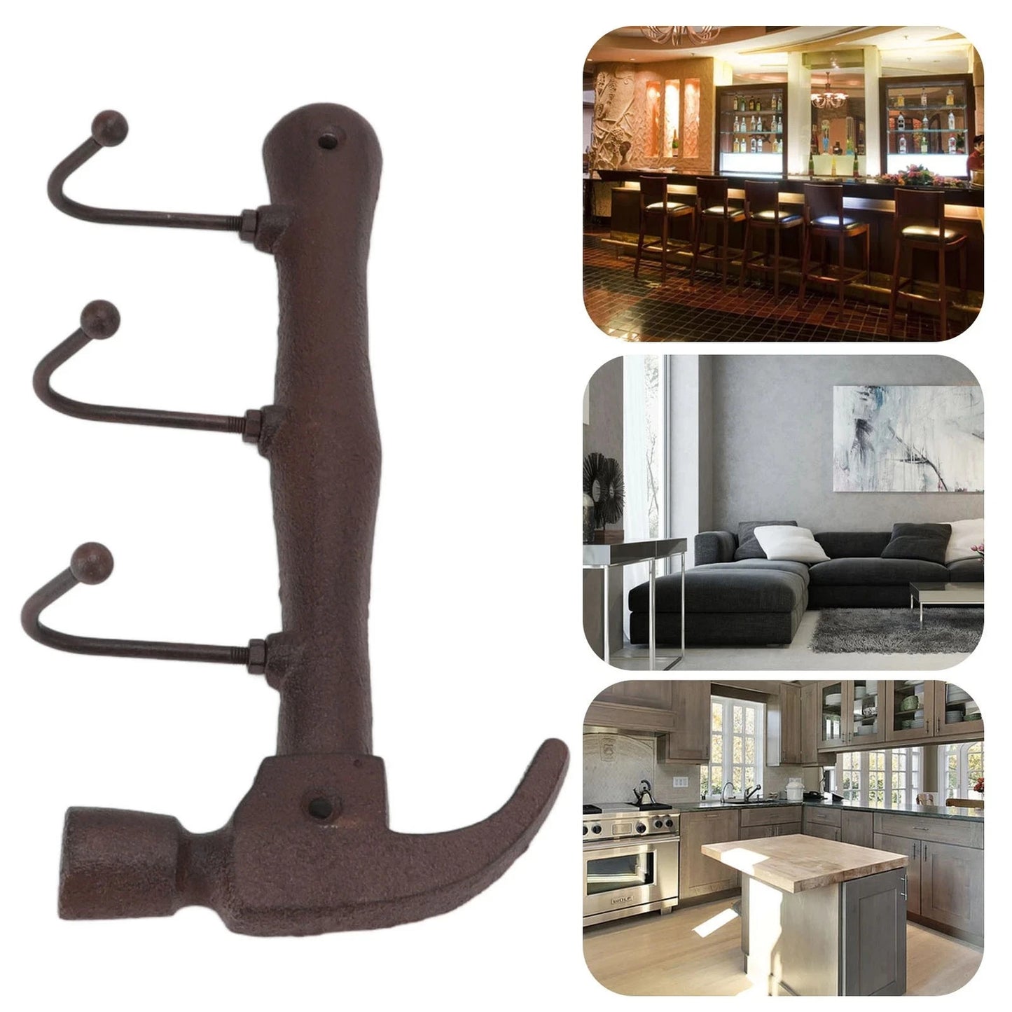 Cast Iron Heavy Hammer Coat Rack Wall Hooks Key Towel Hanger Rustic Garden Shed