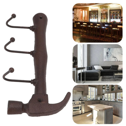 Cast Iron Heavy Hammer Coat Rack Wall Hooks Key Towel Hanger Rustic Garden Shed