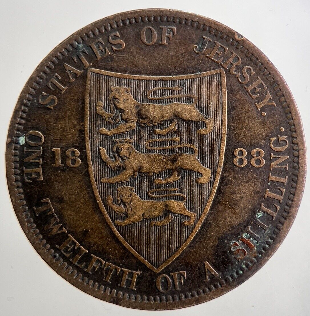 1888 Jersey 1/12th One-Twelfth-Of-A-Shilling Coin | Fine Collectable Grade