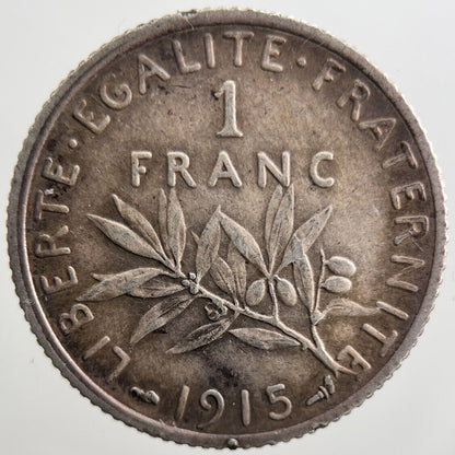 1915 French 1 One Franc Silver Coin | Fine Collectable Grade | a2666