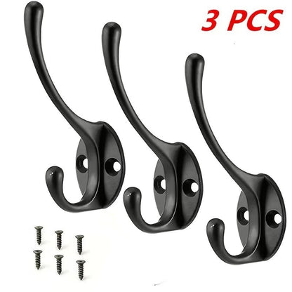 x3 Black Metal Clothing Coat Door Hook Wall Mounted Hanging Holder