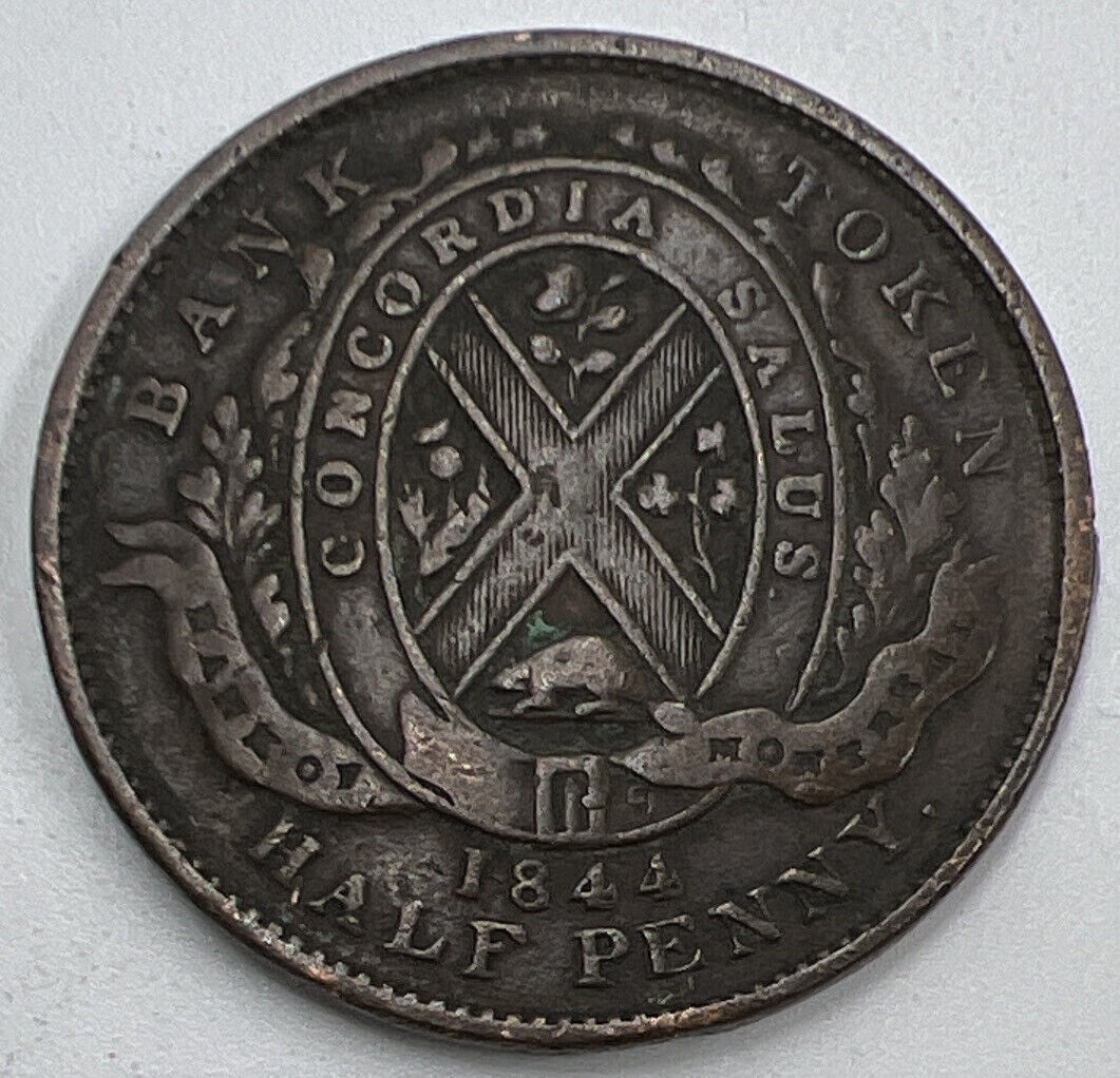 1844 Bank of Montreal Half - Penny Token Coin | Fine Collectable Grade