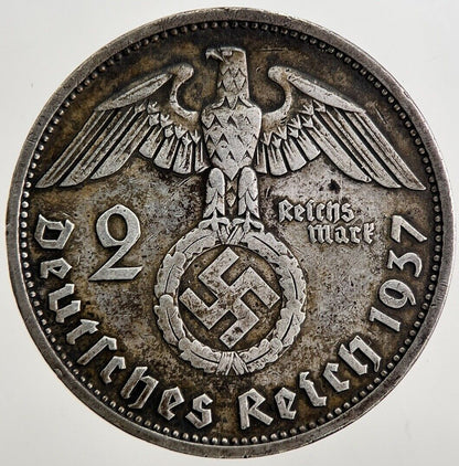 1937-F Germany Nazi 2 Mark Silver Coin | Very High Grade