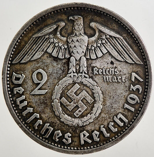 1937-F Germany Nazi 2 Mark Silver Coin | Very High Grade